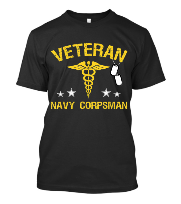 Veteran Navy Corpsman Caduceus With Dog Tags And Stars T-Shirt