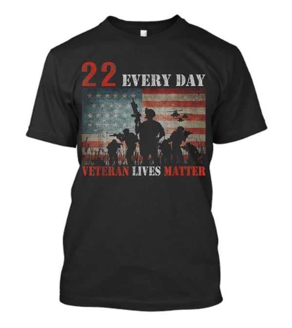 22 Every Day Veteran Lives Matter Vintage Veteran Dad American Flag T-Shirt