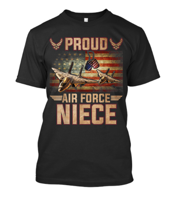 Proud Air Force Niece Veteran Pride With Jet Fighters And American Flag T-Shirt
