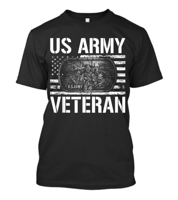 US Army Veteran With American Flag And Soldier T-Shirt