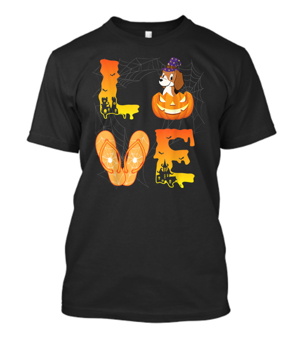 Moon Bat Pumpkin Beagle Love Halloween Flip Flop Day T-Shirt