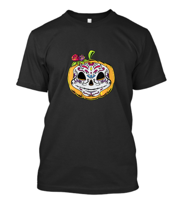 Day Of The Dead Dia De Los Muertos Pumpkin Skull With Floral T-Shirt