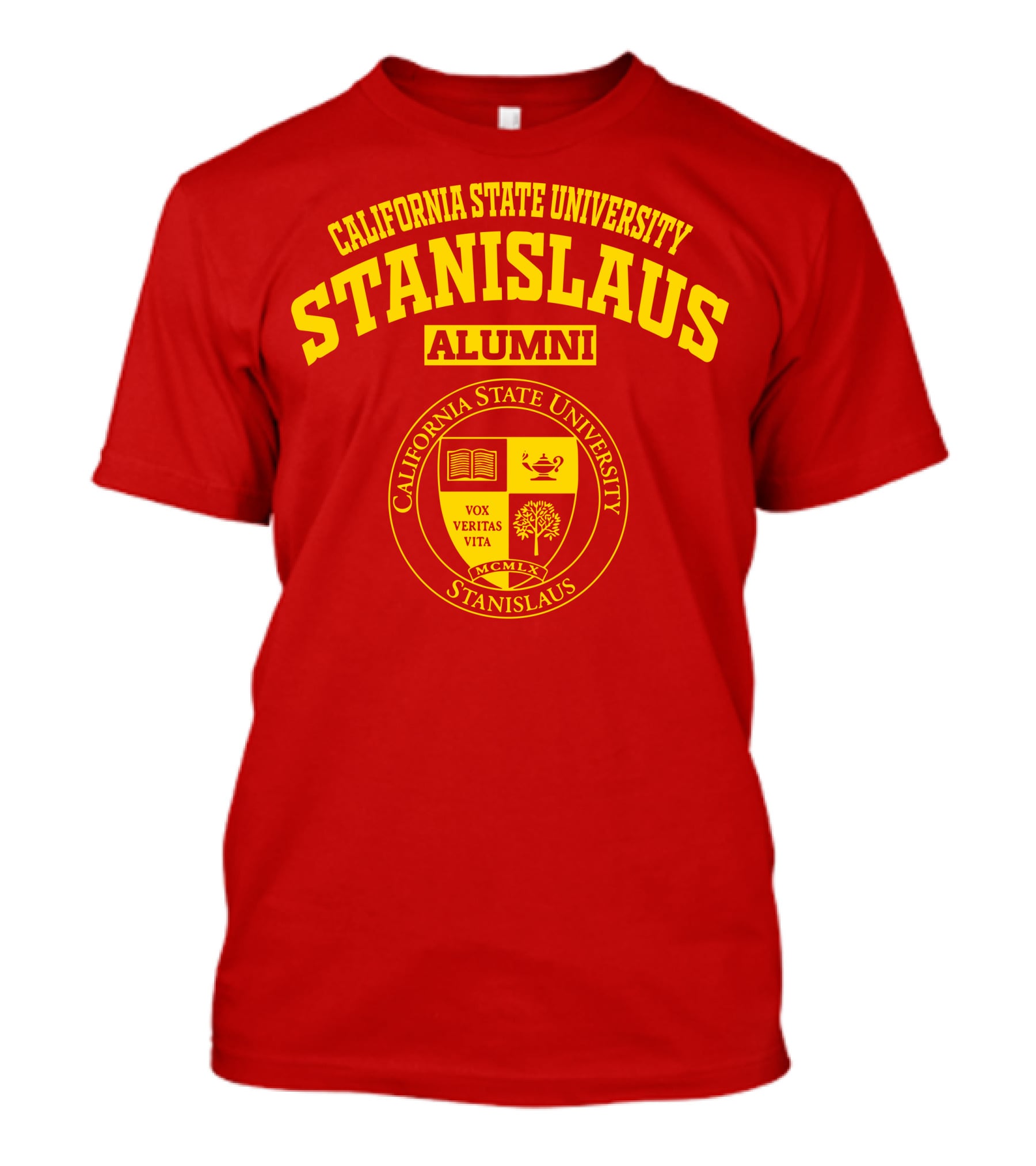 California State University Stanislaus Alumni Emblem With Vox Veritas Vita Shield T-Shirt