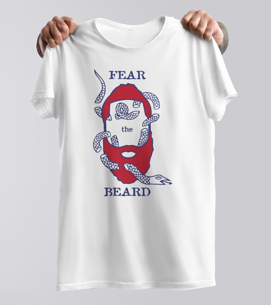 Fear The Beard Snake Pattern Red And Blue T-Shirt