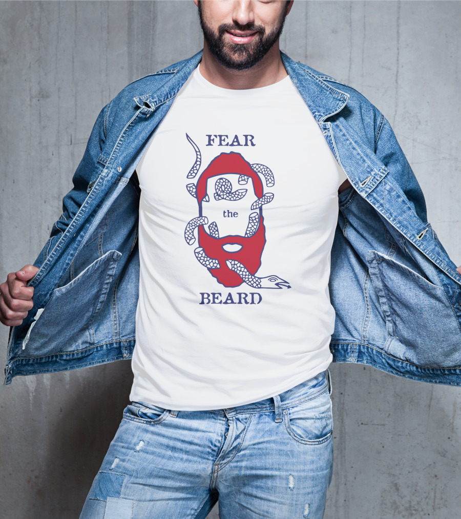 Fear The Beard Snake Pattern Red And Blue T-Shirt