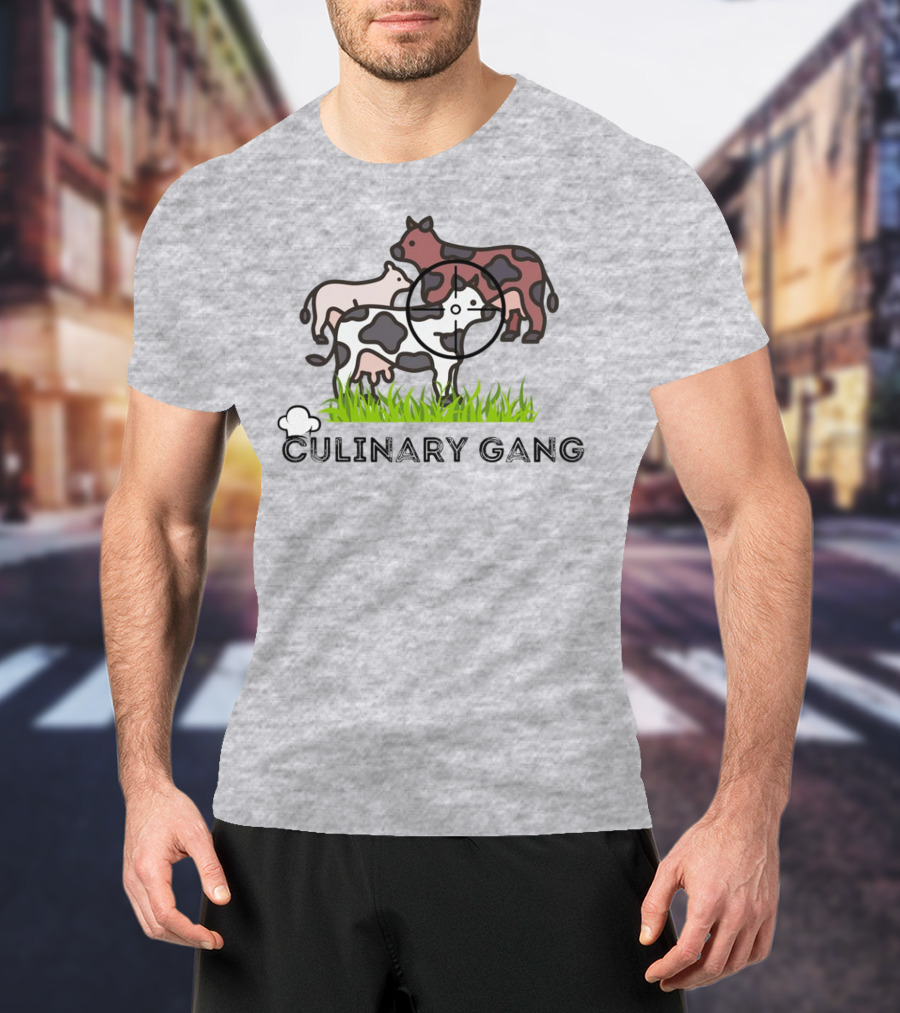 Culinary Gang Cow Trio Targeting Humor T-Shirt