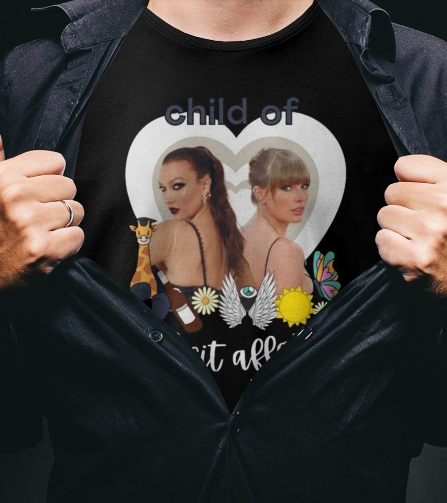 Child Of Illicit Affairs Heart Frame Butterfly Wings Flowers Giraffe And Wine Bottle T-Shirt