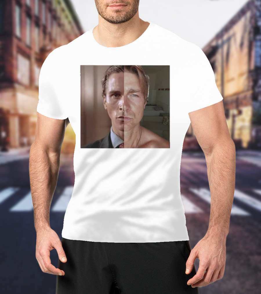 Jeremy Fragrance Compared With Young Christian Bale Face Split Room Background T-Shirt