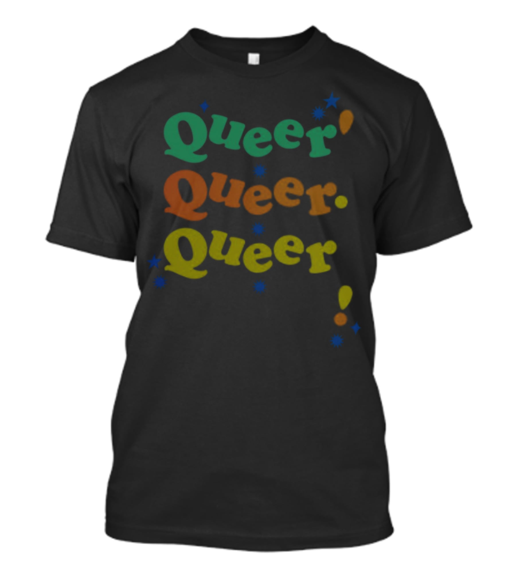 Queer Queer Queer Colorful Typography With Stars And Punctuation T-Shirt