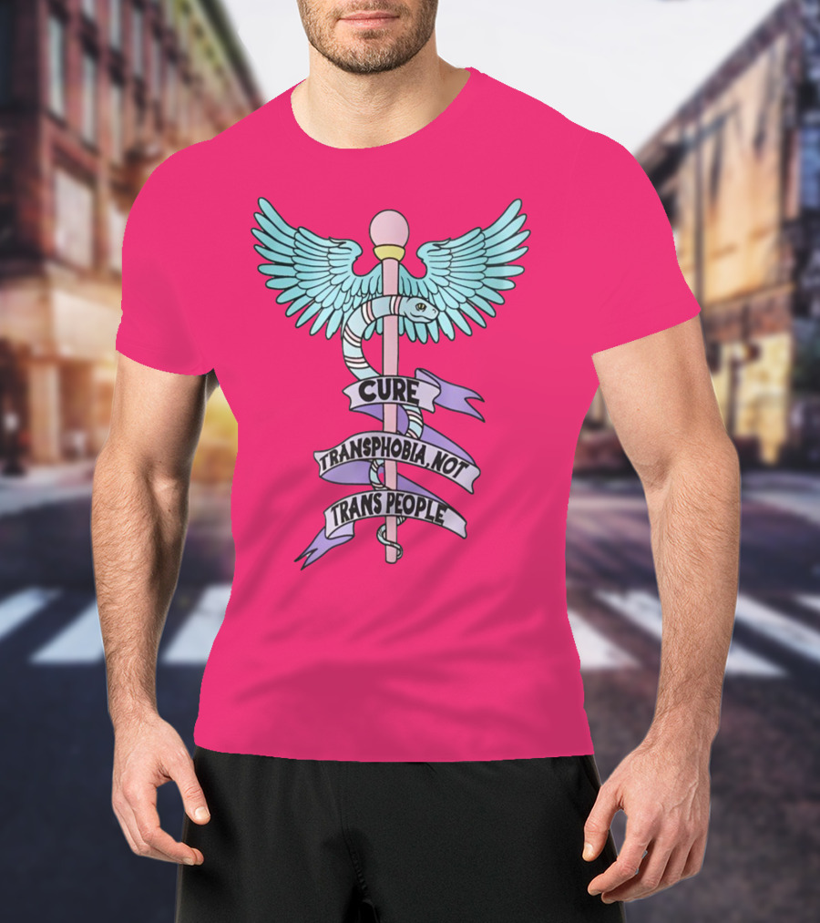 Target Pride Abprallen Cure Transphobia Not Trans People Caduceus Wings Snake Staff T-Shirt