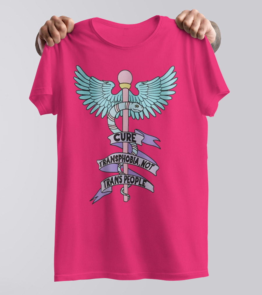 Target Pride Abprallen Cure Transphobia Not Trans People Caduceus Wings Snake Staff T-Shirt