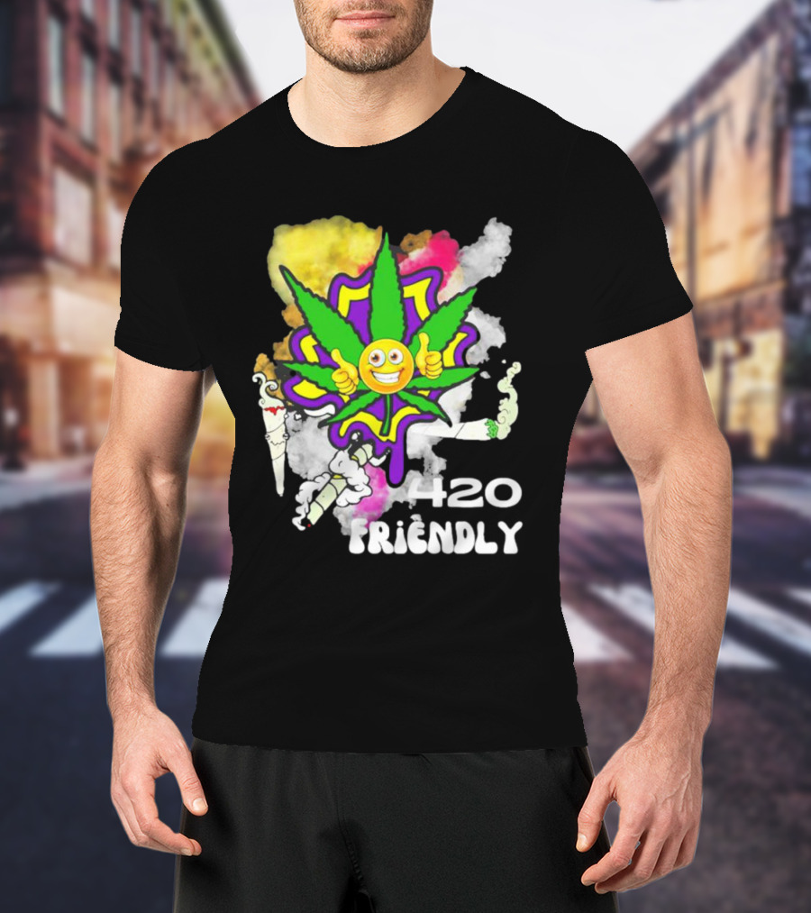 420 Friendly Happy Stoner Leaf With Smiley Face And Colorful Smoke T-Shirt