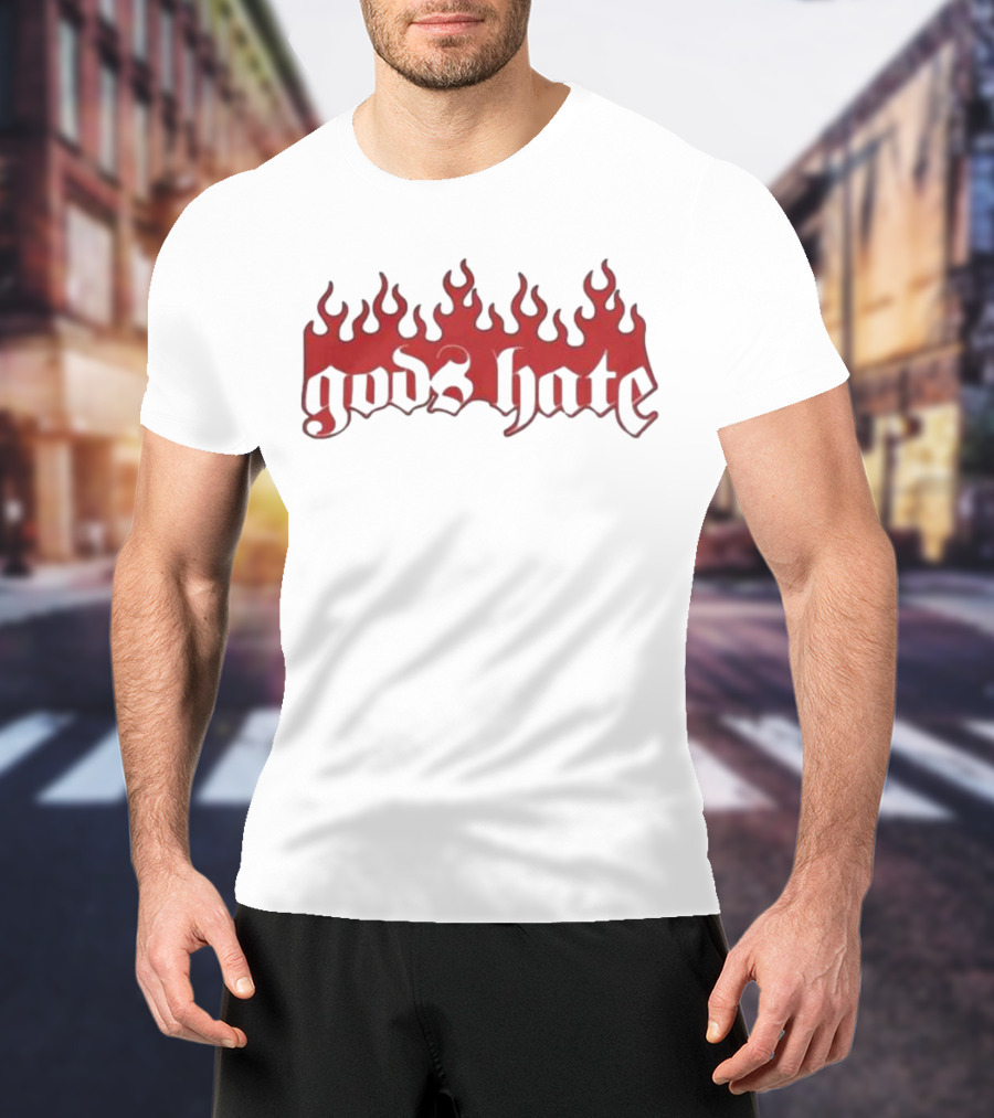 Gods Hate Flames Red Gothic Font T-Shirt