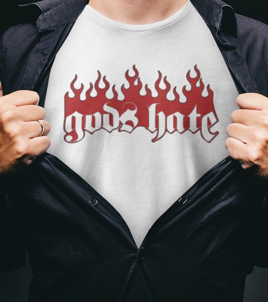 Gods Hate Flames Red Gothic Font T-Shirt