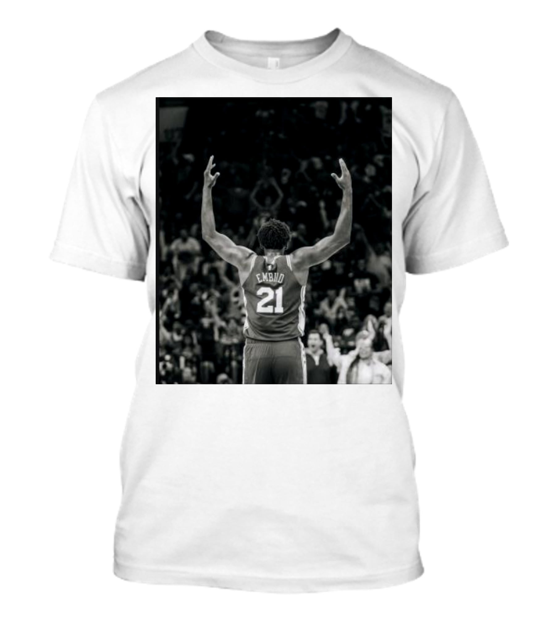 Joel Troel Embiid 21 Basketball Celebration Back View T-Shirt