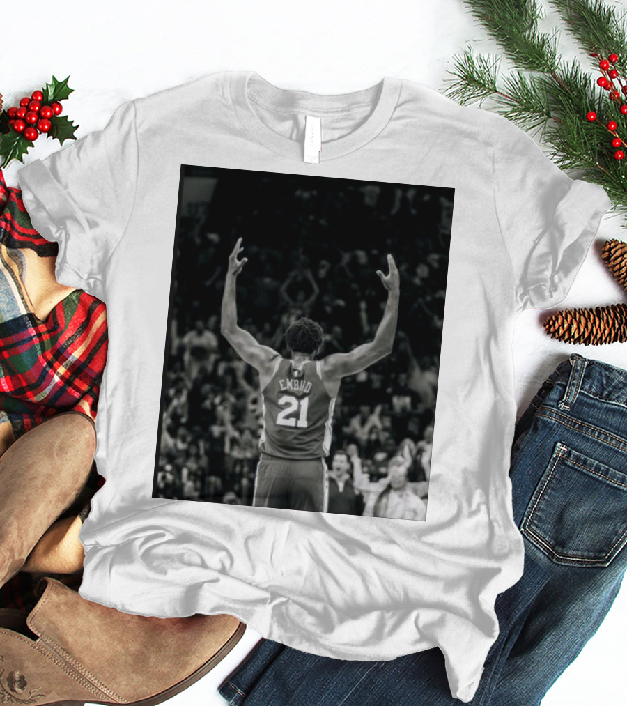 Joel Troel Embiid 21 Basketball Celebration Back View T-Shirt