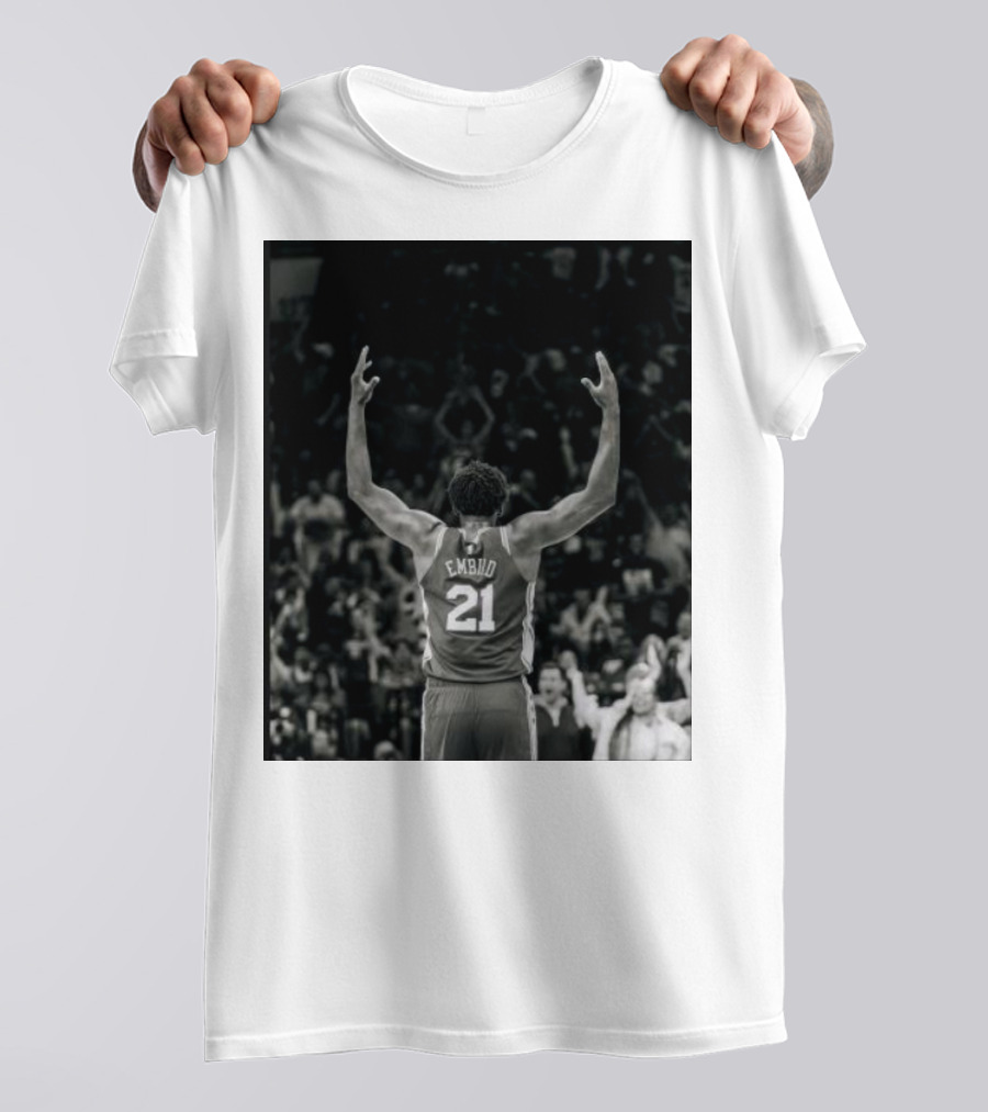 Joel Troel Embiid 21 Basketball Celebration Back View T-Shirt