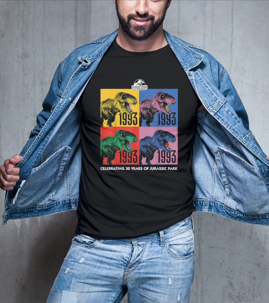 30 Years Of Jurassic Park 1993 Pop Art Dinosaur T-Shirt
