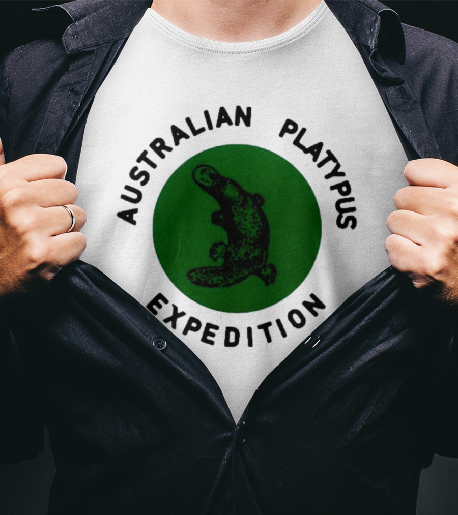 Australian Platypus Expedition Black Circle With Green Interior T-Shirt