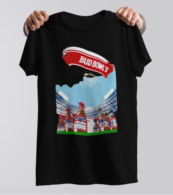 Bud Bowl 90s Budweiser Bud Light Beer Stadium Scene With Blimp T-Shirt