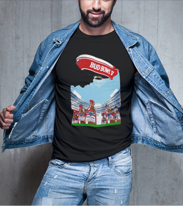 Bud Bowl 90s Budweiser Bud Light Beer Stadium Scene With Blimp T-Shirt