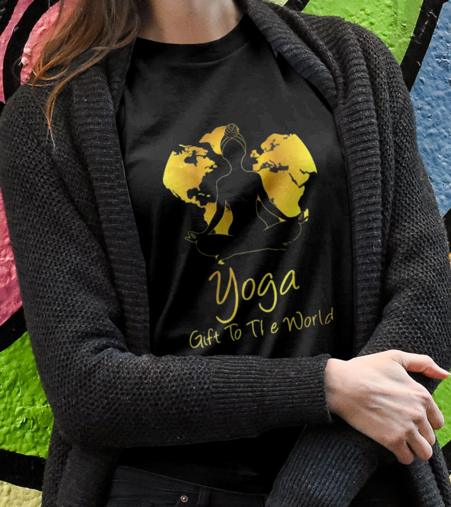 Yoga Gift To The World Globe Silhouette Meditation T-Shirt