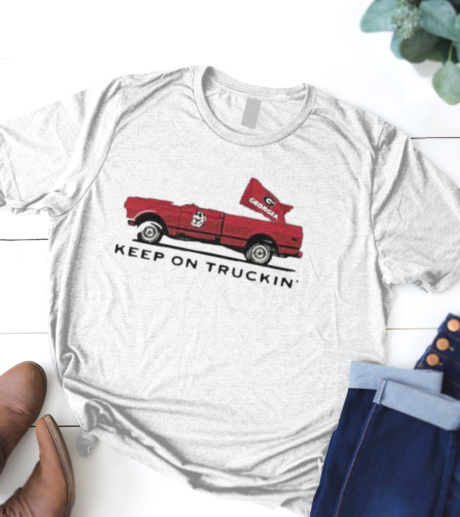 UGA All American Keep On Truckin' Georgia Bulldogs Red Truck Flag T-Shirt