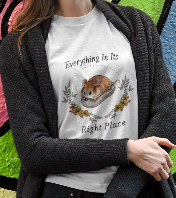 Everything In Its Right Place Mouse Floral Wreath T-Shirt