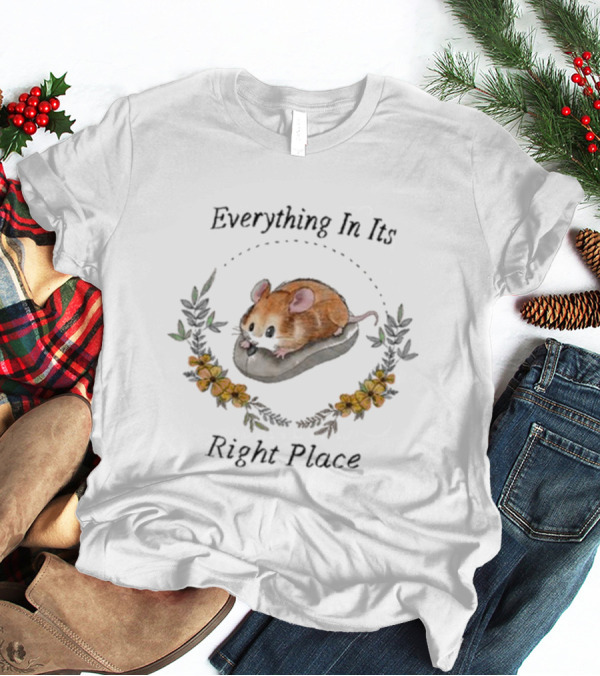 Everything In Its Right Place Mouse Floral Wreath T-Shirt