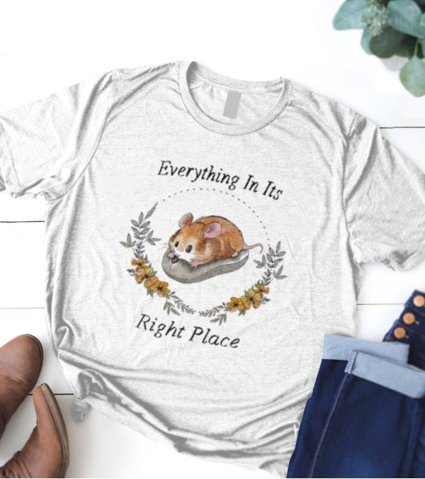 Everything In Its Right Place Mouse Floral Wreath T-Shirt