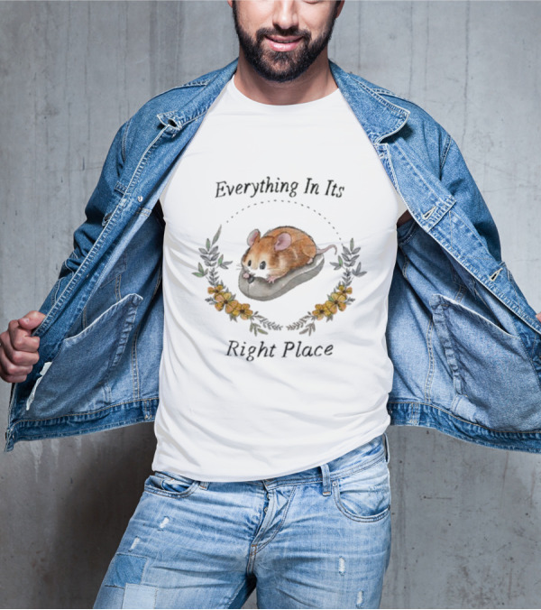 Everything In Its Right Place Mouse Floral Wreath T-Shirt