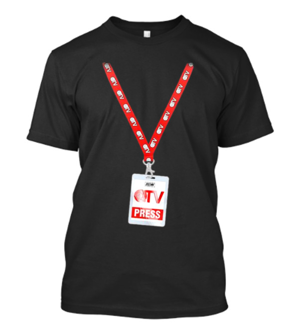 QT Marshall AEW QTV Press Pass Badge With Red Lanyard T-Shirt