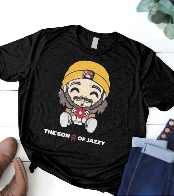 Son Of Jazzy Whimsical Cartoon Character With Yellow Beanie And Flower T-Shirt