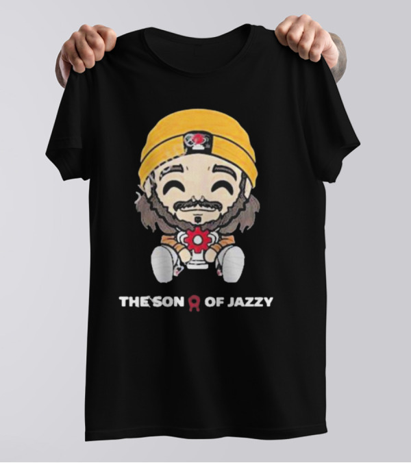 Son Of Jazzy Whimsical Cartoon Character With Yellow Beanie And Flower T-Shirt