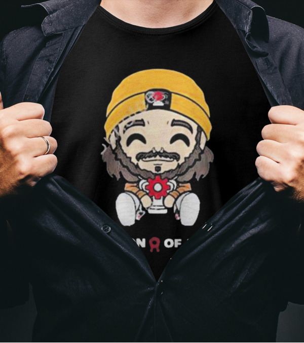 Son Of Jazzy Whimsical Cartoon Character With Yellow Beanie And Flower T-Shirt