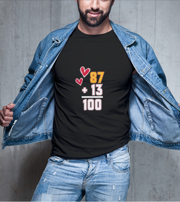 87 + 13 = 100 Love Hearts T-Shirt