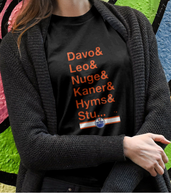 Davo Leo Nuge Kaner Hyms Stu Edmonton Oilers Logo Team Nickname Blue T-Shirt