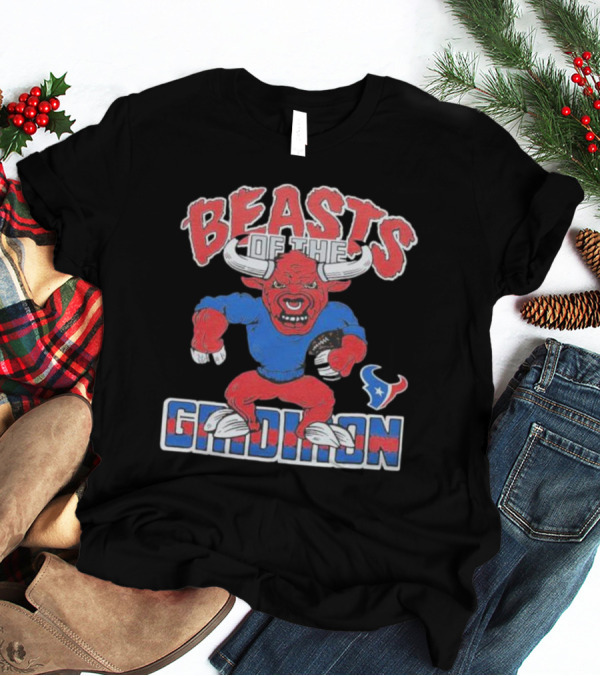 Houston Texans Beasts Of The Gridiron Red Bull Mascot Football T-Shirt