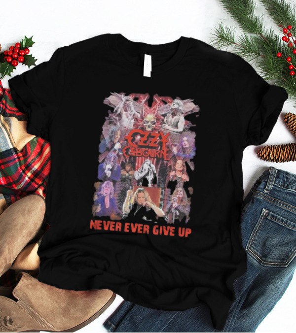 Ozzy Osbourne Never Ever Give Up Skull And Live Performances Collage T-Shirt