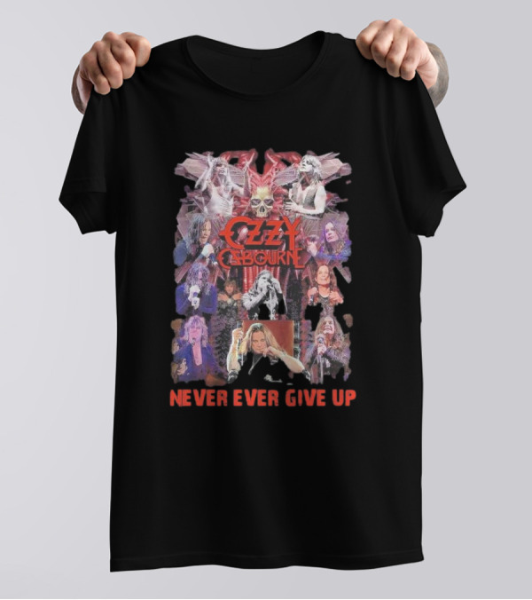 Ozzy Osbourne Never Ever Give Up Skull And Live Performances Collage T-Shirt