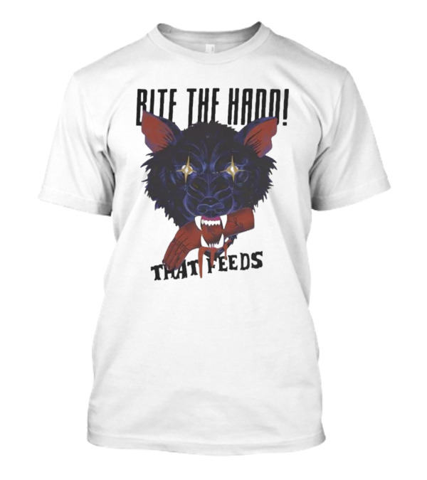Bite The Hand That Feeds Wolf With Starry Eyes And Bleeding Hand T-Shirt