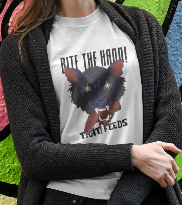 Bite The Hand That Feeds Wolf With Starry Eyes And Bleeding Hand T-Shirt