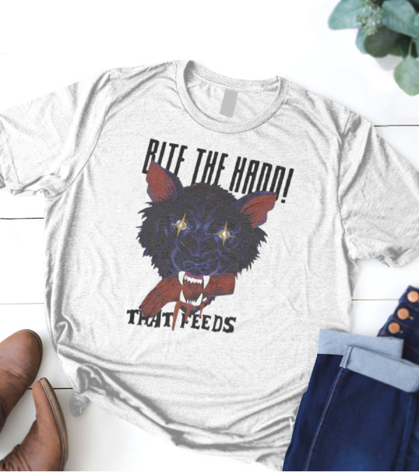 Bite The Hand That Feeds Wolf With Starry Eyes And Bleeding Hand T-Shirt