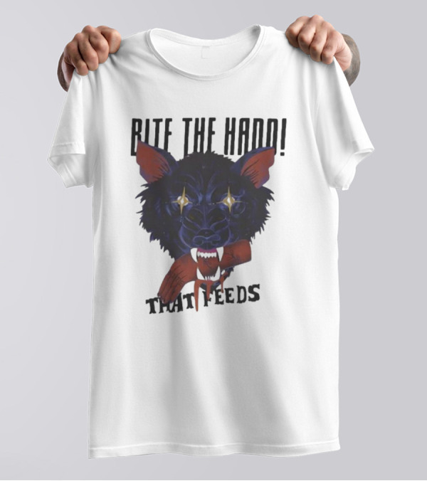 Bite The Hand That Feeds Wolf With Starry Eyes And Bleeding Hand T-Shirt