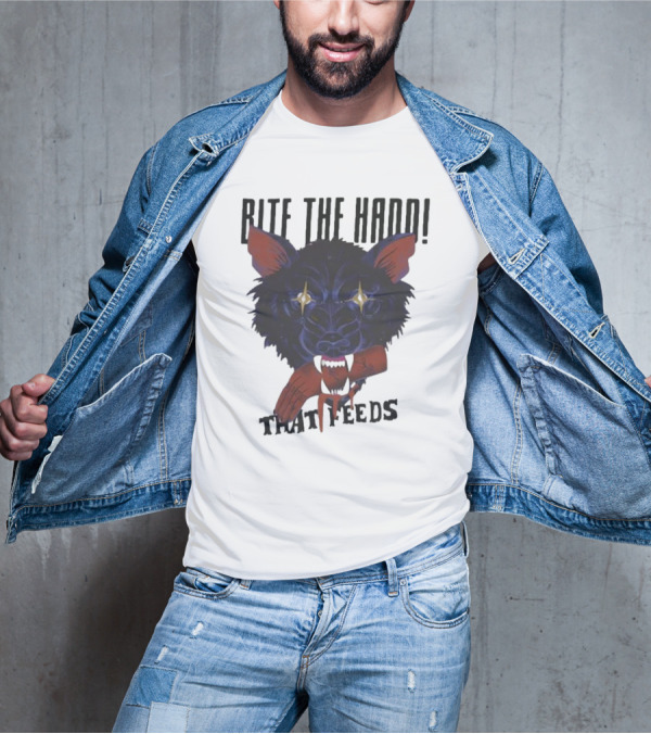Bite The Hand That Feeds Wolf With Starry Eyes And Bleeding Hand T-Shirt