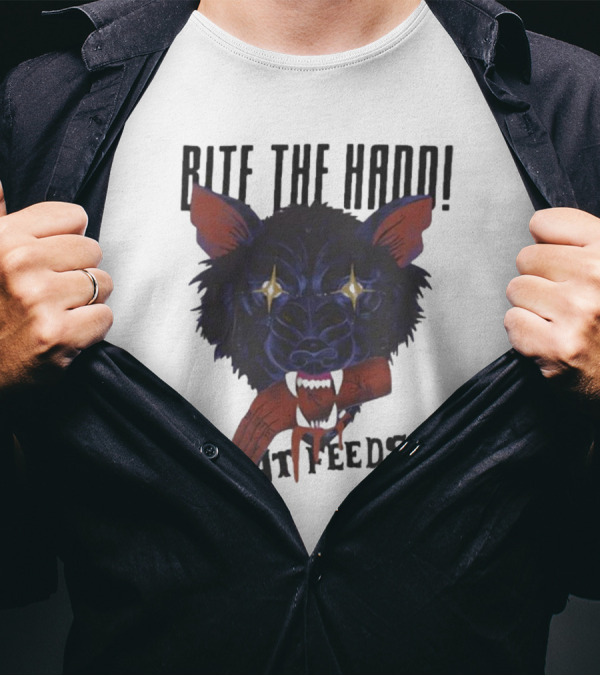 Bite The Hand That Feeds Wolf With Starry Eyes And Bleeding Hand T-Shirt