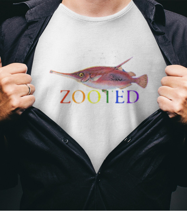Gay Zooted Fish Rainbow Text Fish T-Shirt