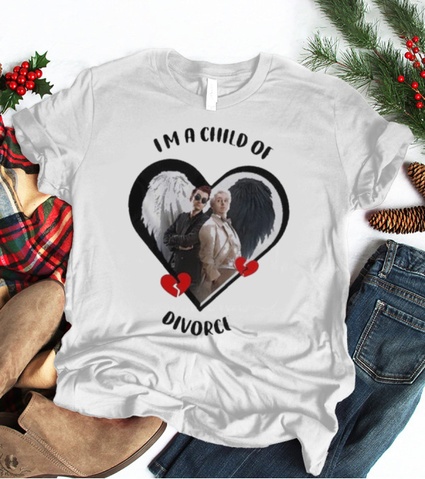 Crowley And Aziraphale I'm A Child Of Divorce Heart Wings T-Shirt