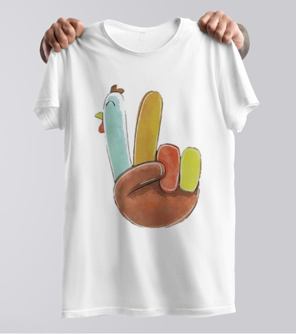 Thanksgiving Hand Gesture Cute Turkey Peace Sign Holiday Fun T-Shirt
