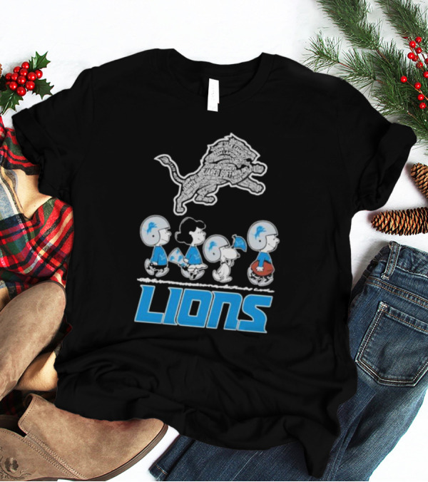 Peanuts Characters Walking Detroit Lions Jared Goff T-Shirt